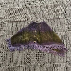 Vintage Andrew Stewart Wool Mohair Woven Button Poncho Green Purple One Size